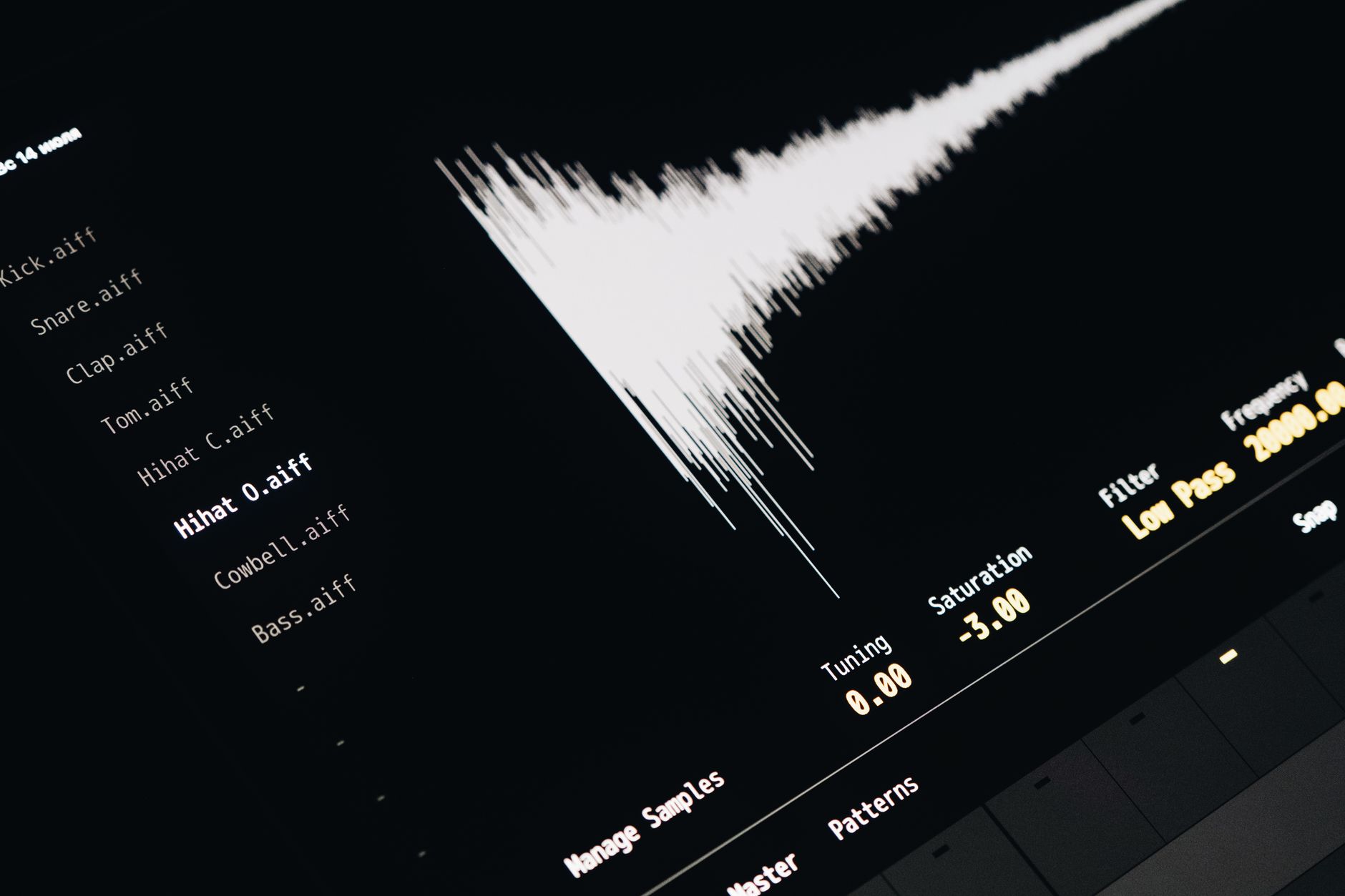 A sound waveform displayed on a dark screen