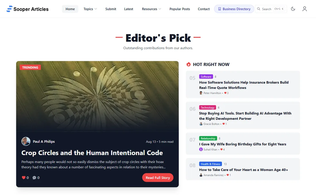 The SooperArticles homepage