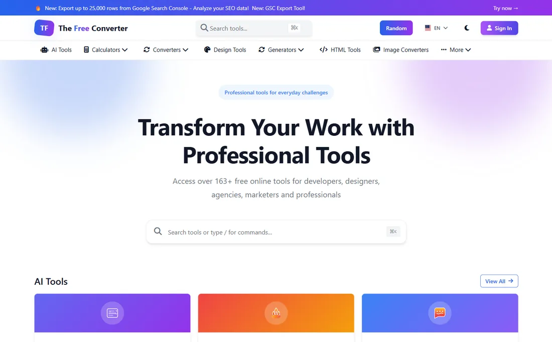 The Free Converter homepage